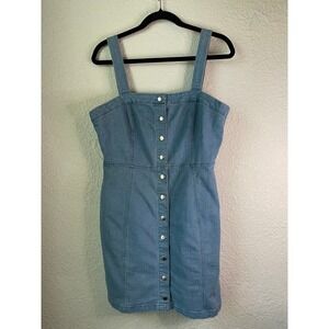 Rue21 Denim Dress Button‎ Front Mini Dress Casual Sleeveless Blue Size L